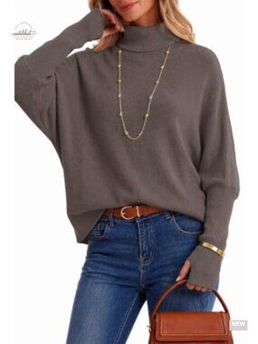Wool Blend Oversized Batwing Sleeve Turtleneck Pullover Sweater